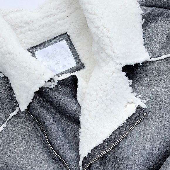 Justice Other - Justice Metallic Pewter Gray Faux Shearling Coat